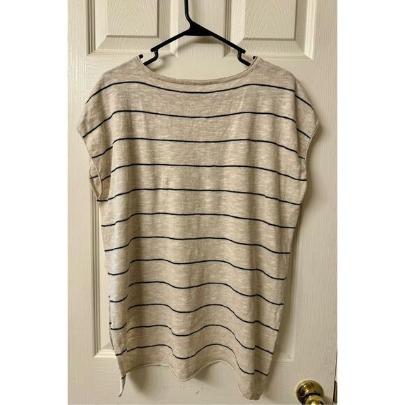 Eileen Fisher Organic Linen Blend Jersey Stripe Hi-Lo Lightweight Top Small - Picture 5 of 11